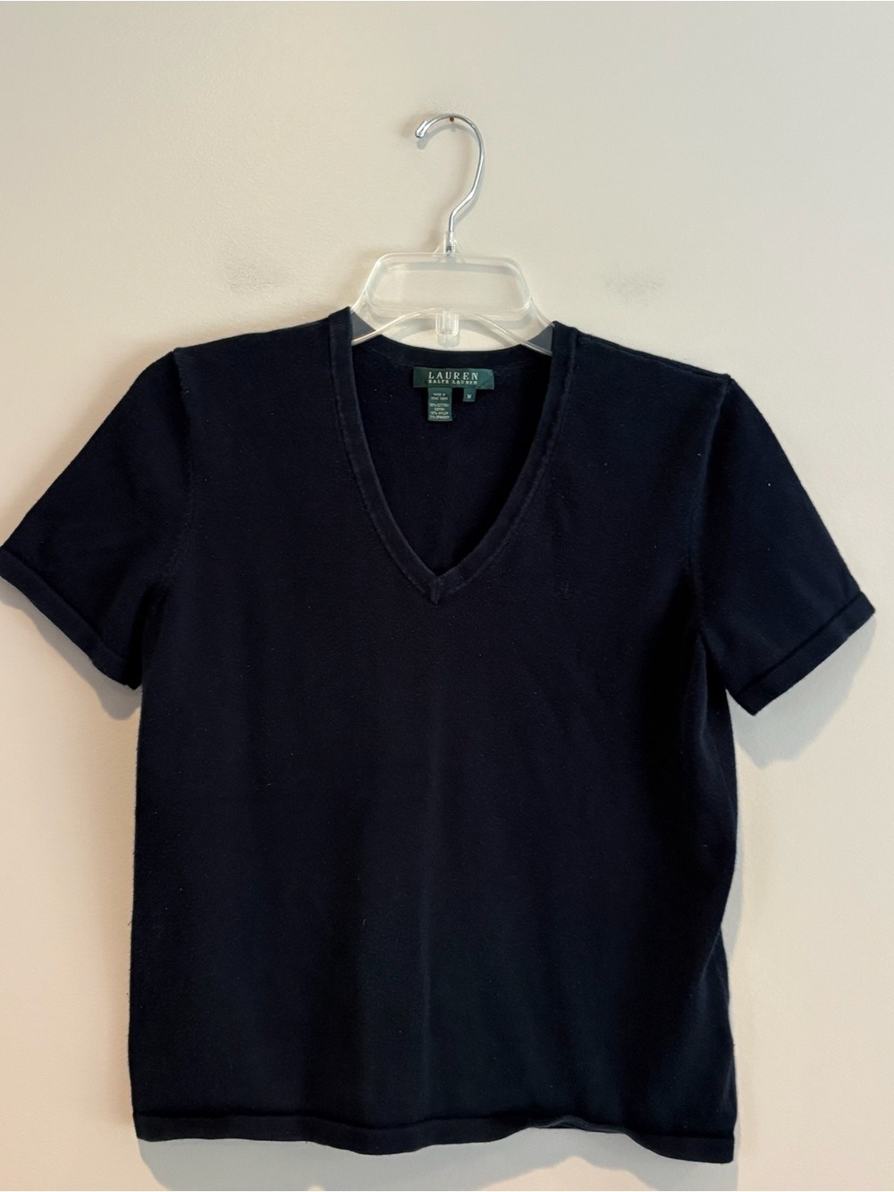 Ralph Lauren Black V-Neck Short Sleeve Knit Top Size M